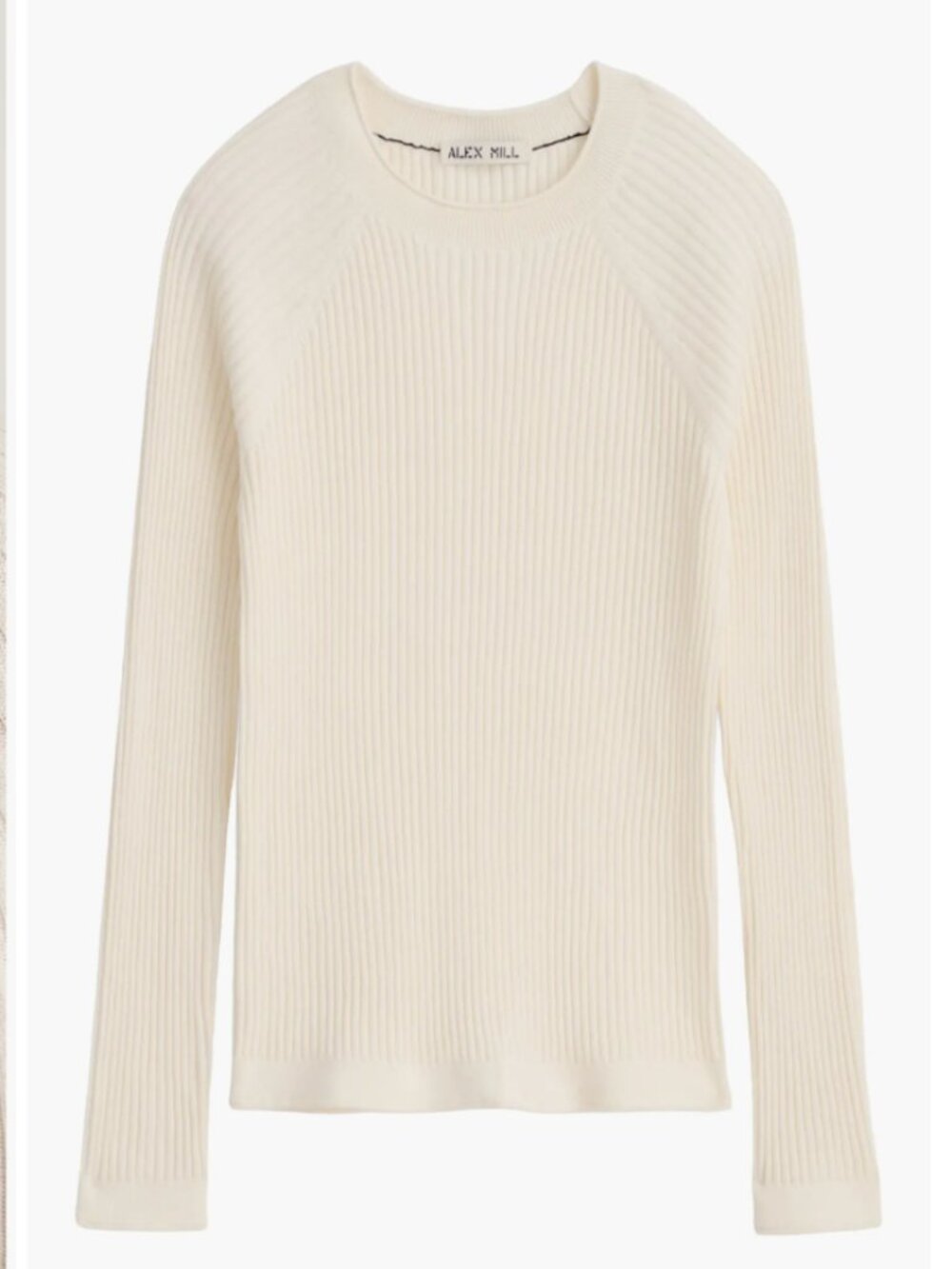 Alex Mill Ribbed Crew Neck Sweater in Ivory 95% Cotton 5% Cashmere